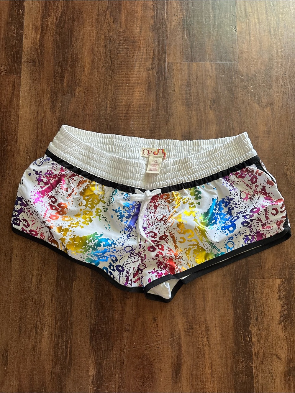 VTG op swim shorts White Rainbow Print Women's
